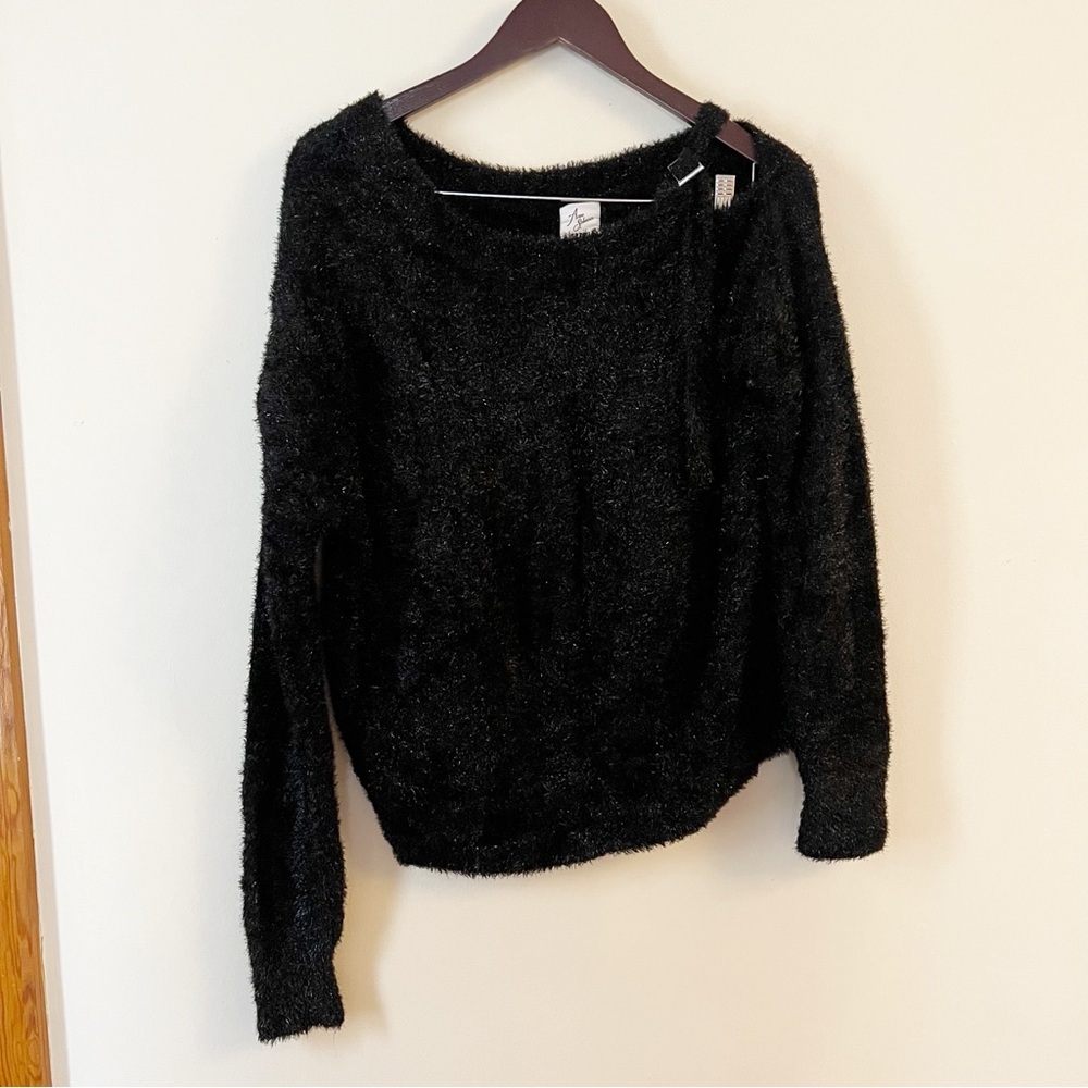 Koton Black Metallic Sparkle Sweater One Shoulder Buckle Detail Size Large